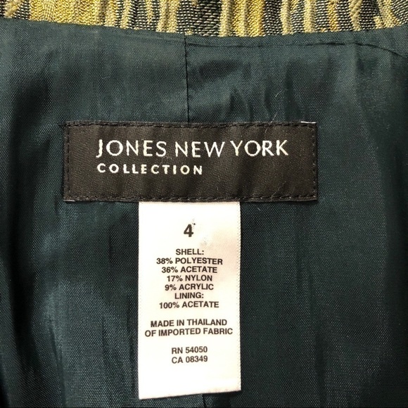 𝅺JONES NEW YORK COLLECTION Teal, Tan & Gold Single Button Blazer - Size 4 - Picture 6 of 7